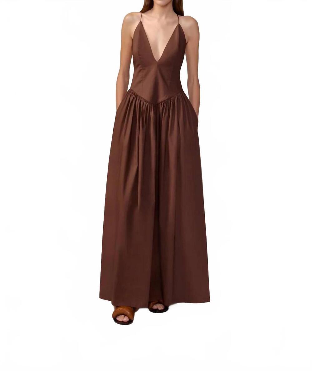 NEW ADRIANA DEGREAS opulence deep v neck maxi dress in brown